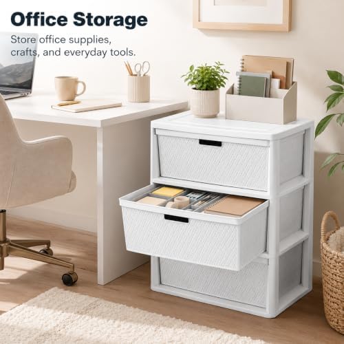 3 Drawer Storage Organizer, Plastic Drawer Organizer Tower, White