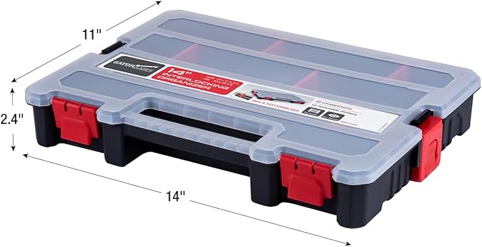 Small Parts Organizer Box – Stackable Hardware Storage Case with 20 Compartments & 12 Dividers – Heavy-Duty Nylon Screw, Drill Bit, Nut & Bolt Organizer for Garage, Toolbox, Workshop