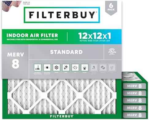 Filterbuy 12x12x1 MERV 8 Pleated HVAC Air Filters, 6-Pack