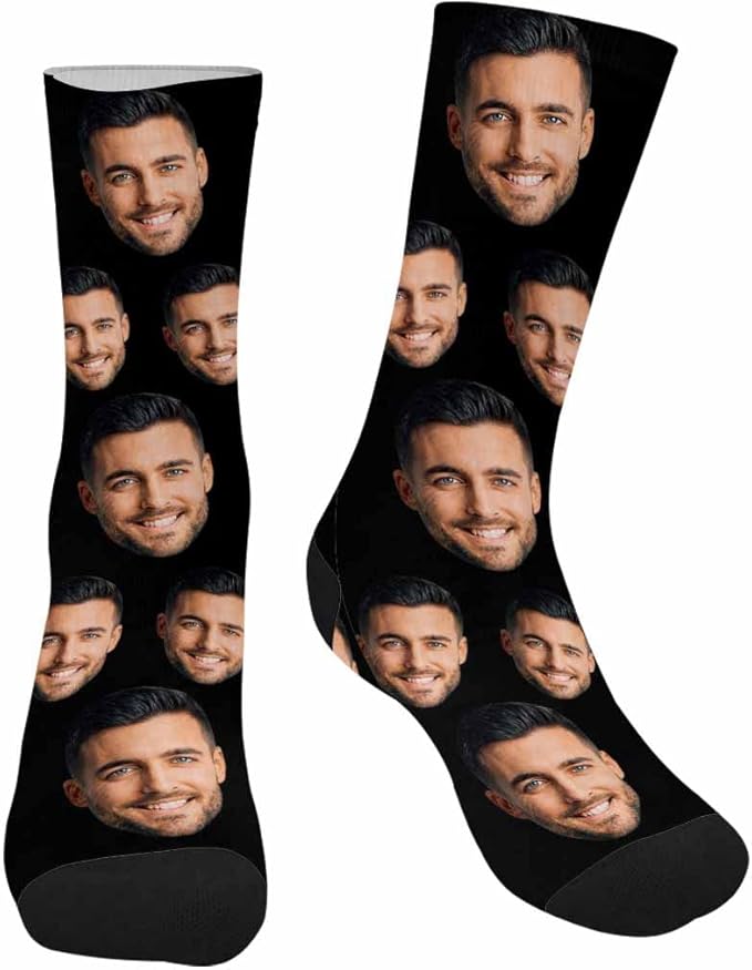 MyPupSocks Custom Personalized Photo Pet Face Socks, Cat and Dog Tracks Paws Bones Crew Socks with Picture for Men Women