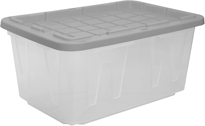 CX BLACK & YELLOW, 27-Gallon Heavy Duty Clear Storage Container & Snap-Tight Lid, Clear & Grey (14.3H x 20.6W x 30.6D), Weather-Resistant, Stackable, See-Through Organization Tote [4 Pack]