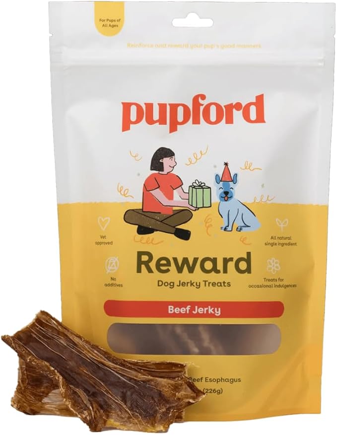 Pupford Crunchy Jerky Treats for Dogs & Puppies, Made in USA, Single Ingredient, No Fillers (Beef, 8 oz)