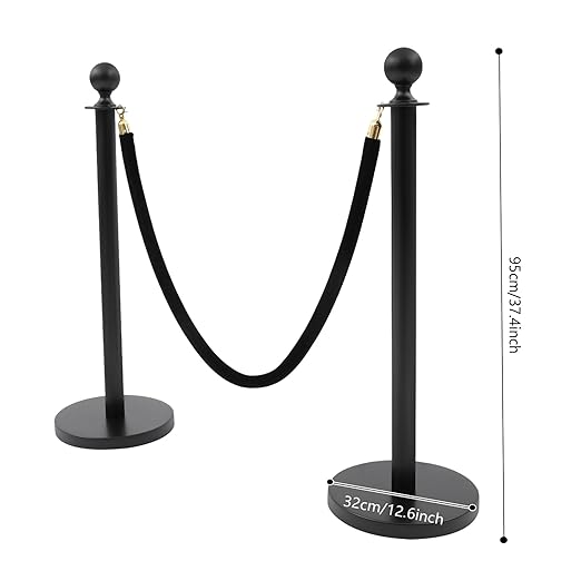 8 Packs Stanchion Posts Black Stainless Steel Stanchion Post Queue 5 ft Black Velvet Rope Red Carpet Ropes and Poles Crowd Control Barriers with Fillable Base for Theaters Wedding Exhibition