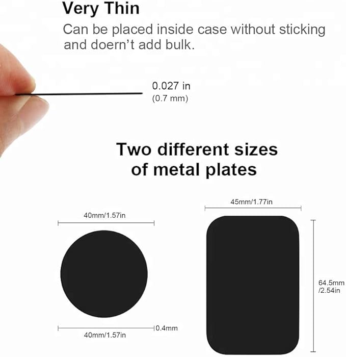 SALEX Replacement Metal Plates Set for Magnetic Car Phone Holder, Wall & Air Vent Mount, Cases, Magnets. Kit of 4 Black Rectangular Iron Discs Without Holes. 3M Adhesive Backing. Steel Sheets, 4 Pack.