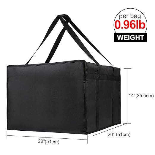Bodaon Insulated Pizza Delivery Bags, 20" x 20" x 14" Insulated Food Delivery Bag for Rideshare Drivers, Pizza Pack, Pizza Hot Warmer Carrier, Food Warmers for Parties Insulation (Black, 1Pk)