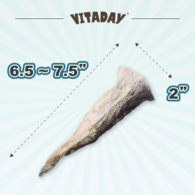 VITADAY Dog Jerky, 100% Fish Skin Dog Treats, Tough Grain-Free Rawhide Alternative, Natural Dog Jerky Treats for, Rich in Collagen & Omega-3, Low Fat, Hypoallergenic, 3 oz Pack, Slice