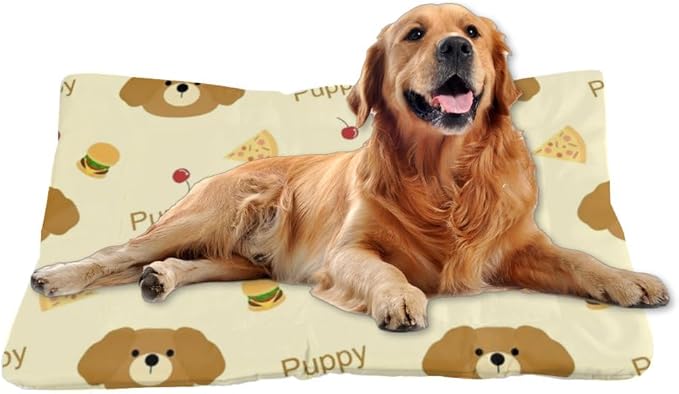 Cute Brown Puppy with Food Dog Crate Bed Washable Cage Mat for Dog Crate Washable Pad Medium Bed for Non-Slip Bedding Travel Outdoor Mat Dogs Kennel Pillow Dogs Indoor Outdoor 36X24 Inch