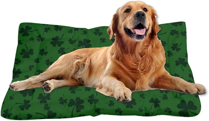 St Patricks Black Shamrock Pet Beds Non Slip Bottom Washable Pet Mats Cozy Soft Outdoor Dog Bed Furniture Covers for Pets Printed Cat Bed Gift Portable Mat 36× 24 Inch Indoor Outdoor