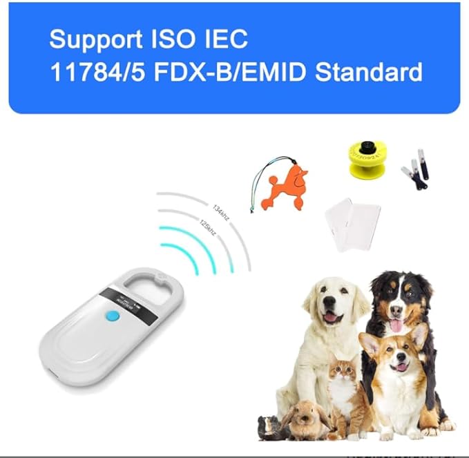 Pet Microchip Scanner ISO11784/85/FDX-B/EMID Animal Handheld Reader,134.2kHz Pet ID Scanner Rechargeable Animal Chip Registration, for Dog/Cat/Pig/Animal (BT White)