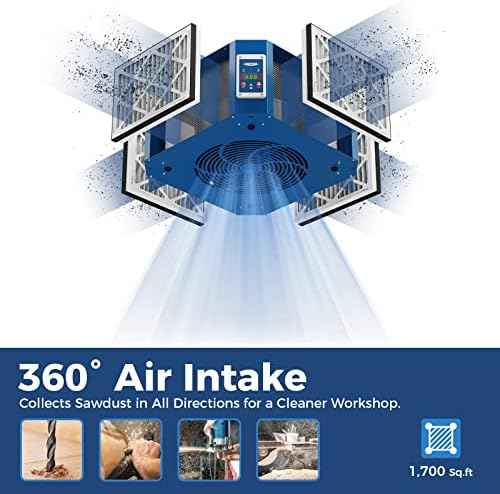 ALORAIR 360 degree Intake Air Filtration System - (1050/1350 CFM) with Strong Vortex Fan, Built-in Ionizer, Shop Dust Collector for Woodworking Shop, Garage Works Shop, Purecare 1350IG