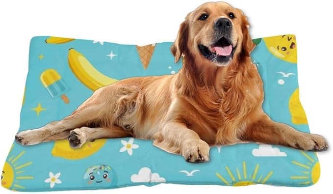 Banana Lemon Treat Turquoise Dog Bed Furniture Dog Bed Mats Pet Pad Crate Cushion Washable Non-Slip Cage for Crate Beds for Medium Size Dogs Mat Washable Medium Size Beds Indoor Outdoor 24X18 Inch