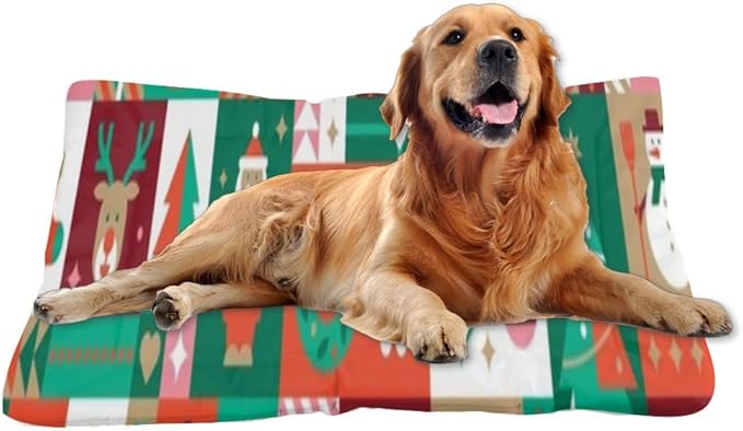Vintage Holiday Collage Pet Beds Washable Dog Bed Bedside Dog Bed Rectangle Non- Slip Bottom Room Accessories Multi- Scenario Mat Gift Printed Dogs Beds 24× 18 Inch