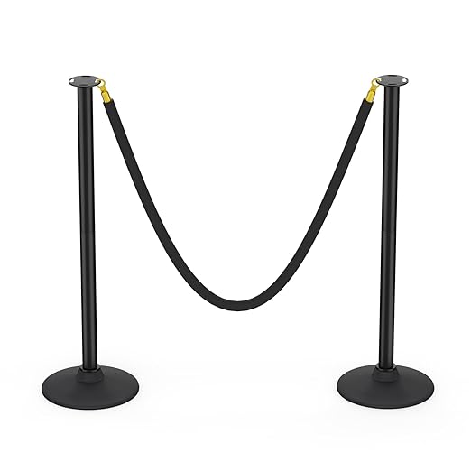 BATTIFE Plastic Stanchion Posts with Black Velvet Ropes and Weighted Rubber-Plastic Base, Crowd Control and Queue Management Barrier Poles for Party, Event, Red Carpet (2 Pack)