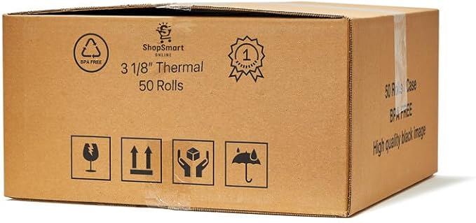 (50) 3 1/8 x 230 Thermal Paper Receipt Rolls 3.125 x 230 ft, POS/Cash Register Paper, TM-T88 T20 T90 Bixolon SRP-350 370, BPA Free, 50 Rolls, 48 GSM