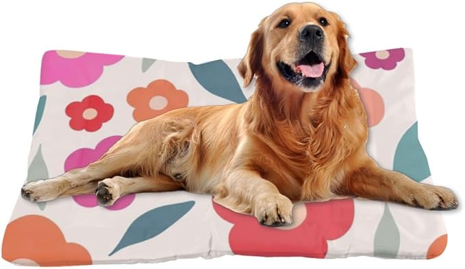 Retro Botanical Floral Machine Washable Dog Bed. Kennel Mats for Crates Dog Pad for Crate Crate Cushion Cages Washable Non-Slip Pet Bed Sturdy Mat Dogs Little Indoor Outdoor 24X18 Inch