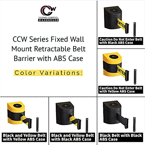 Crowd Control Warehouse - CCW Series WMB-230 Fixed Wall Mount Retractable Belt Barrier - 30 Foot, Caution Do Not Enter Belt with Yellow ABS Case