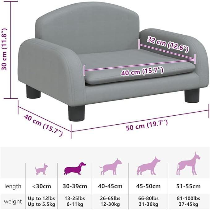 Small Dog Bed Sofa with Solid Pine Wood Frame, Cozy Pet Couch for Cats and Small Dogs, Comfortable Grey Fabric Upholstered Pet Bed, 19.7 x 15.7 x 11.8 Inches