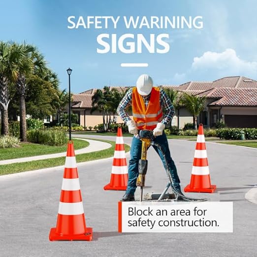 BATTIFE Traffic Safety Cones 36 Inch with Handheld, Orange Cones with Reflective Collar, Cones for Parking Lot, Sport & Driving Training, Road Safety, Construction Events (12 Cones)