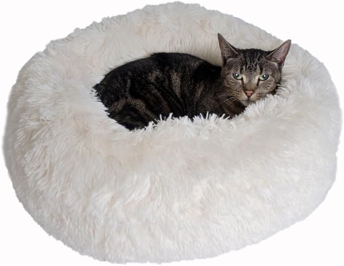 Plush Pet Bed - Ultra Soft Cuddler for Cats & Small Dogs - Skid-Free & Washable - 22x22x8