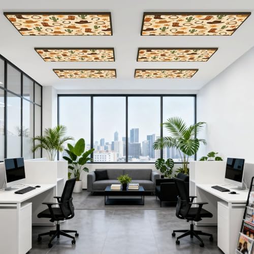 6-Pack Fluorescent Light Covers for Ceiling Lights Western Desert Cowboy Hats Boots Flowers Magnetic Light Filters Decorative for Classroom Office Hospital Home 4x2 Ft