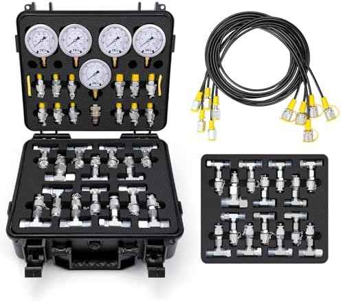 Hydraulic Pressure Test Kit, 600bar /10000psi / 60Mpa 5 Gauges 13 Test Couplings 14 Tee Connectors 5 Test Hoses, Hydraulic Test Gauge kit for Excavator Construction Machinery (5 Gauges)