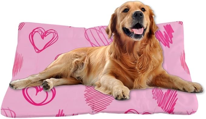 Graphic Heart Light Pink Dog Beds& Furniture Mat for Dog Pad Crate Bedding Washable Non-Slip Crate Beds Bed for Medium Dogs Cage Mat Kennel Outside Indoor Outdoor 36X24 Inch