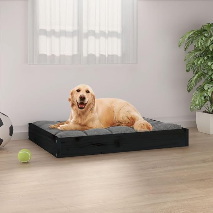 Solid Wood Dog Bed Black 28.1x21.3x3.5 Inch Pine Frame Pet Sofa for Small Medium Dogs, Sturdy Raised Platform Bed with Rustic Design for Living Room Bedroom
