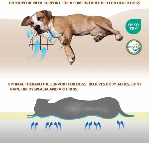 Gray Corduroy Orthopedic Dog Bed with Bolster – Memory Foam, Washable Removable Cover, Non-Slip Bottom (Large)