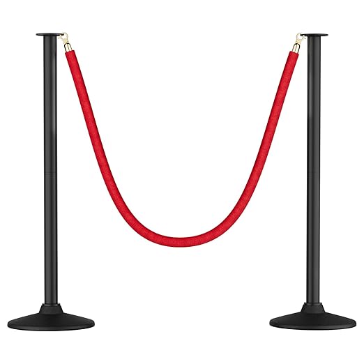 RoadHero Plastic Stanchion Post, Red Carpet Ropes and Poles with Weighted Base, Velvet Rope Barrier for Crowd Control, Party and Movie Theater, 2 PCS
