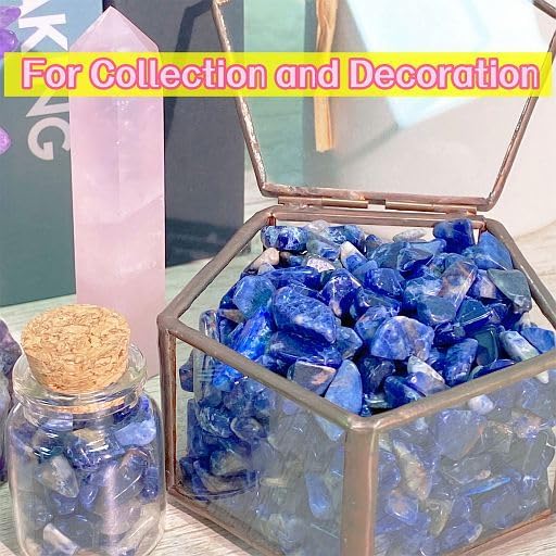 YATOJUZI Blue Sodalite Aquarium Gravel Rocks Bulk Wholesale Tumbled Crystals Stones Chips Crushed Reiki Energy Balancing Gemstones for Planters Vase Filler Fountain Fish Tank Potted Decor 0.44LB