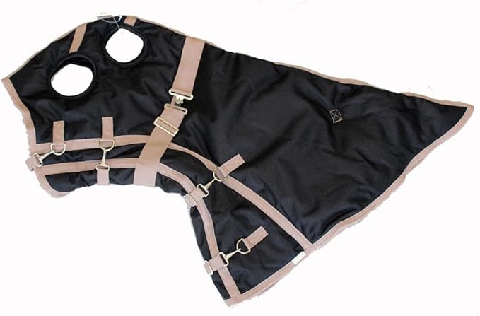 AJ Tack 1200D Waterproof Winter Horse Blanket with Hood - 400g Heavyweight Turnout with Fleece Collar, Shoulder Gussets & Tail Flap - Black 66"