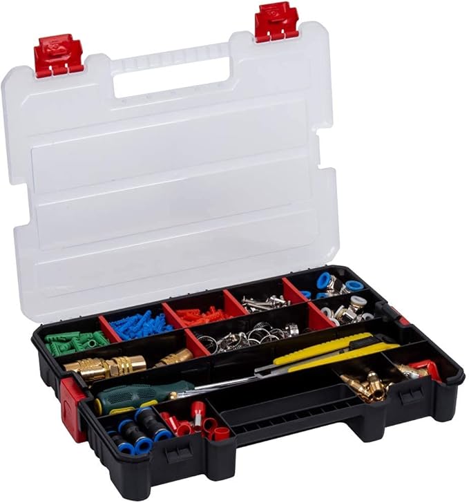 2-Pack Small Parts Organizer Box – Stackable Hardware Storage Organizer Case with 20 Compartments & Dividers – Screw, Nut, Bolt, Drill Bit Organizer for Garage, Workshop, Crafts