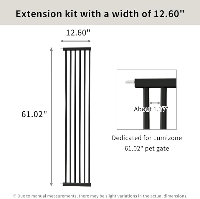 Lumizone Extra Tall Cat Gate Extension Kit 61.02" High Pressure Mounted 2025 New 12.60" Extra Wide 1.37" Gap No Drilling Tall Pet Gate for Dogs (Black, 61.02" H x 12.60" W, Extension)
