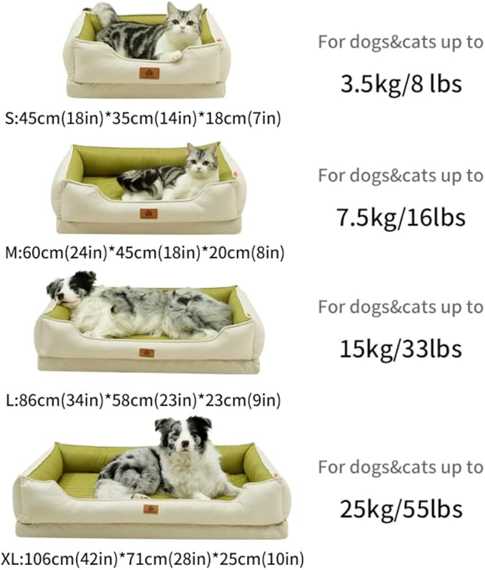 Large Dog Bed with Removable Washable Cover & Bolsters - Waterproof, Non-Slip Pet Sofa for Big Dogs(Green,24 * 18 * 8in)