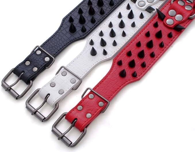 Serijoars Spiked Studded Dog Collar, PU Leather Dog Collar, Adjustable Pet Collars for Medium or Large Breed Pet (M, Red3)
