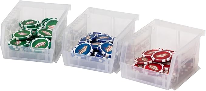 Akro-Mils 30210 AkroBins Plastic Storage Bins, Space-Saving Stackable Bins for Garage, Pantry, Craft Organization, 5-Inch x 4-Inch x 3-Inch, Clear, 6-Pack