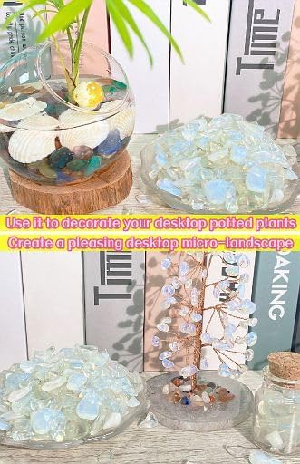 YATOJUZI Opal Aquarium Gravel Rocks Bulk Wholesale Tumbled Crystals Stones Chips Crushed Reiki Energy Balancing Gemstones for Planters Vase Filler Fountain Fish Tank Potted Decor 0.44LB