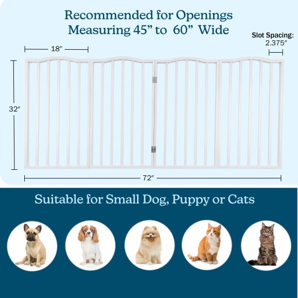 Pet Gate - 4-Panel Indoor Foldable Dog Fence for Stairs, Hallways, or Doorways - 72x32-Inch Wood Freestanding Dog Gates by PETMAKER (White)