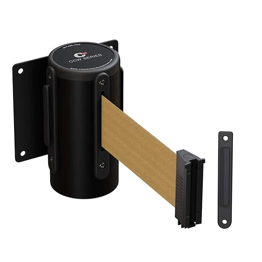 Crowd Control Warehouse - CCW Series WMB-120 Fixed Wall Mount Retractable Belt Barrier - 11 Foot, Light Brown Belt with Black Steel Case