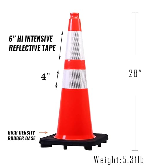 (8 Pack) BESEA 28” inch Traffic Safety Cones Orange Road Parking Cones Heavy Duty Construction Cone Structurally Stable for Traffic Control at Public Place