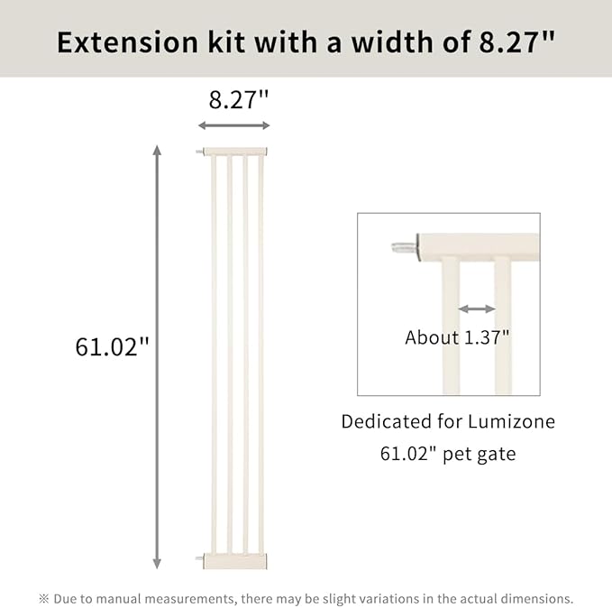 Lumizone Extra Tall Cat Gate Extension Kit 61.02" High Pressure Mounted 8.27" Extra Wide 1.37" Gap No Drilling Tall Pet Gate for Dogs (Cream, 61.02" H x 8.27" W, Extension)