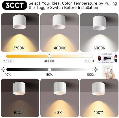 LED Flush Mount Ceiling Light Fixture, 3CCT Cylinder Ceiling Lights 4.7''