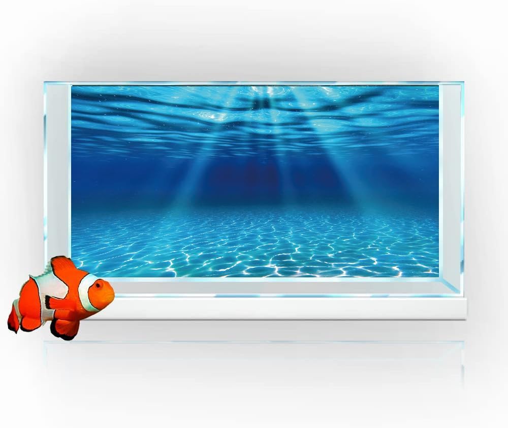 Natural Undersea Aquarium Background, Underwater Ocean Sunlight Fish Tank Background 48X20IN with 8 EVA Double-Sided Tape
