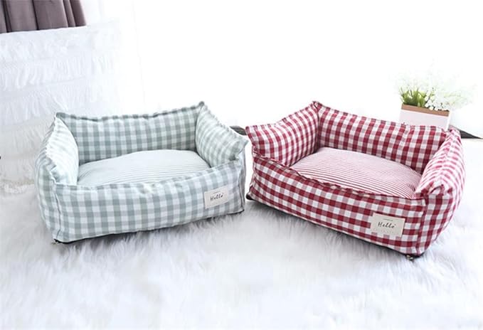 Original Rectangular Pet Bed Soft Cotton Dog Kennel with Non Slip Bottom, Removable Calming Sofa for Small Medium Dogs and Cats, Universal for All Seasons Green S