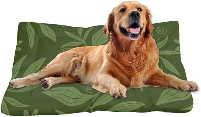 Dark Green Botanical Dog Bed for Cage Dog Bed Mat Washable Pads Crate Cushion Washable Non-Slip Crate Medium Size Floor Mat Pillow for Dogs Indoor Outdoor 24X18 Inch