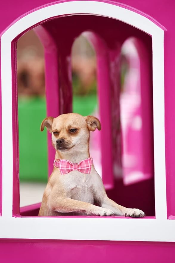 Lionheart glory Pink Plaid Dog Collar, Adjustable Dog Collar with Bowtie, Pet Gift Girl Collar for Dog Soft Bowtie Dog Collars for Large Dogs
