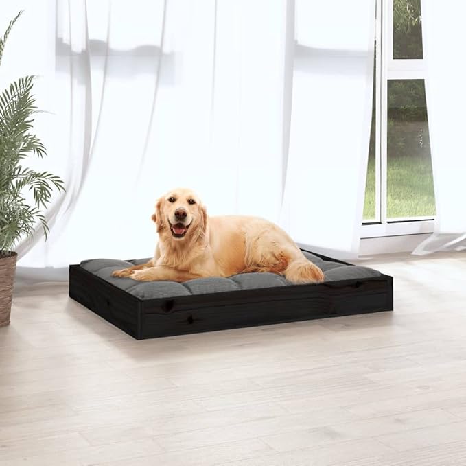 Minimalist Solid Pine Wood Dog Bed for Medium Dogs, Raised Design for Joint Support and Posture, Rustic Finish, Durable and Easy to Clean, 28.1 x 21.3 x 3.5 Inches, Pet