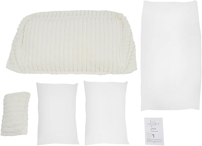 Pet Couch Bed for Dog and Cat, Plush Calming Couch for Pets with Removable Washable Cover, Modern Sofa Style Pet Bed for Home Living Room (White)