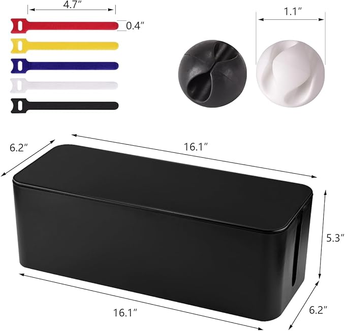 Cable Management Box - Large Cable Organizer Box to Hide Wires & Power Strips, TV & Desk Computer Wires, Cord Organizer Box for Home & Office, Black