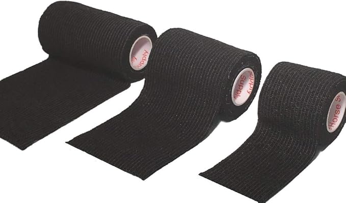 3 Inch Vet Wrap Tape Bulk (Black) (Pack of 24) Self Adhesive Adherent Adhering Flex Bandage Grip Roll for Dog Cat Pet Horse